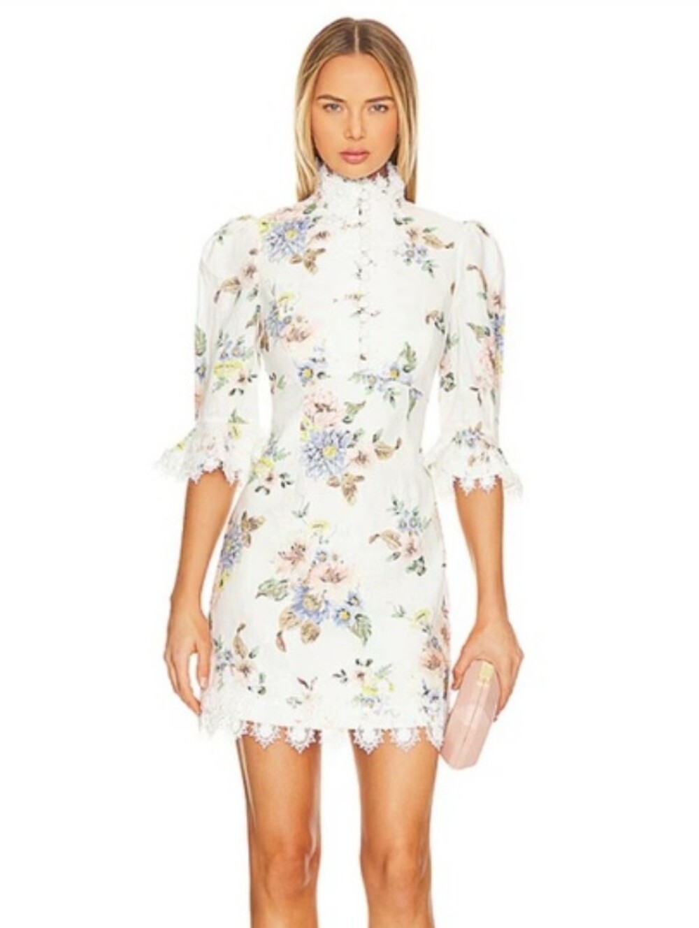 Zimmermann White Floral Lace-Trim Mini Dress